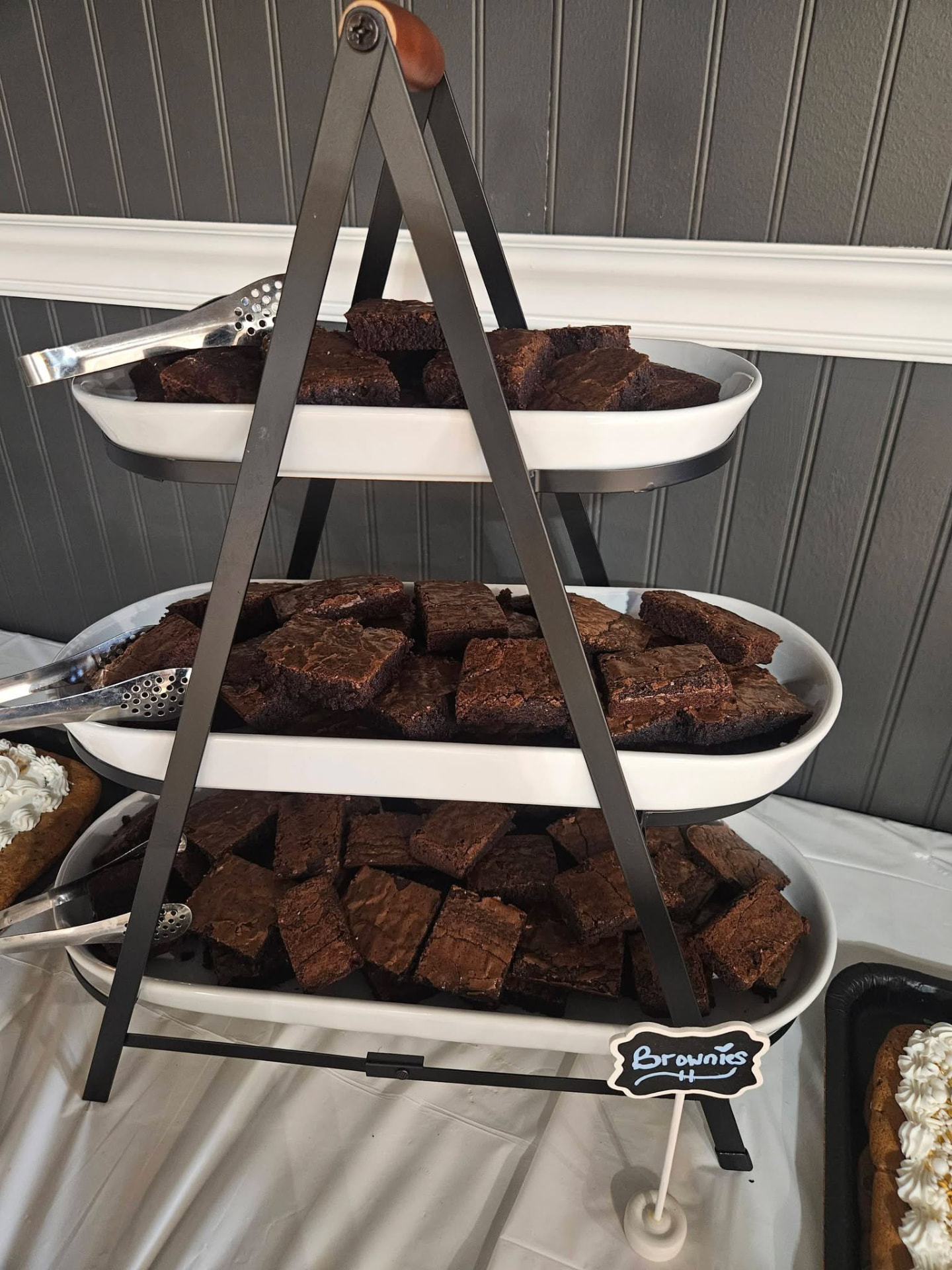 Tiered tray of homemade brownies from Cater It