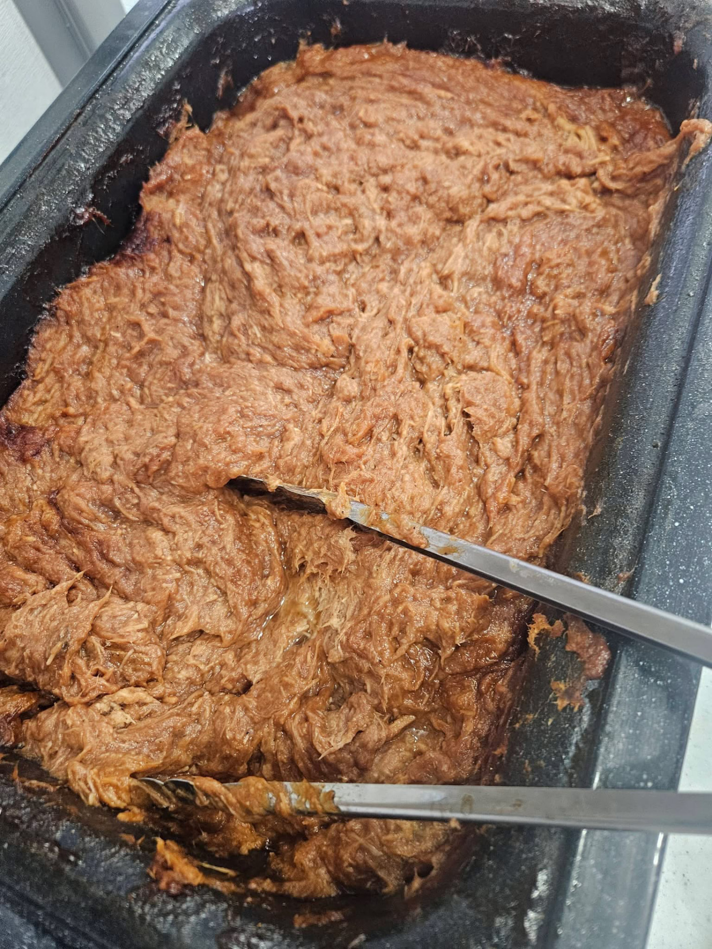 Pan of Cater It pulled pork ready to serve