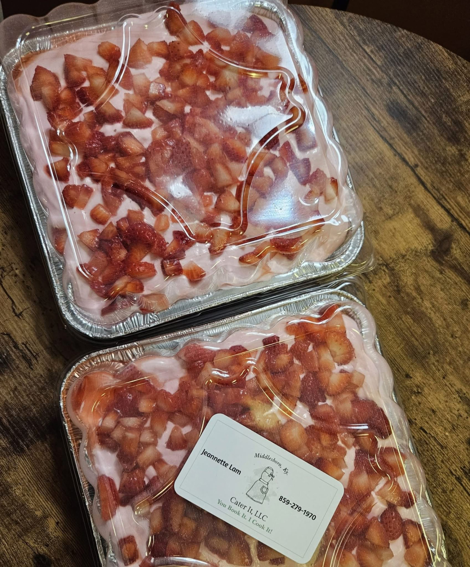 Strawberry cake, boxed and labeled